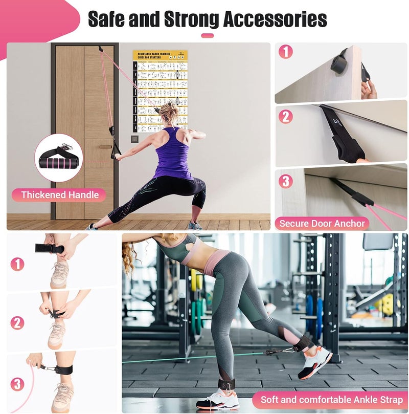 COFOF Resistance Bands with Handles for Women, 5 Level Exercise Bands Workout Bands for Physical Therapy, Yoga, Pilates, Door Anchor, Storage Pouch - Image 4